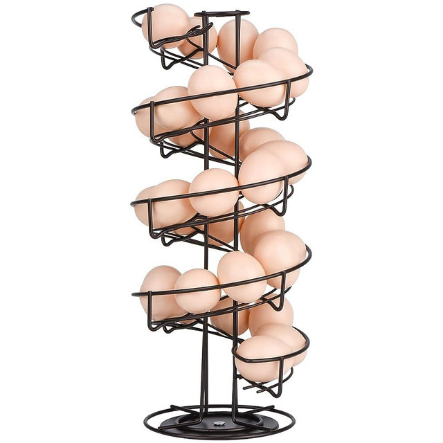 Toplife Spiral Design Metal Egg Skelter Dispenser Rack, Storage Display Rack, Brown