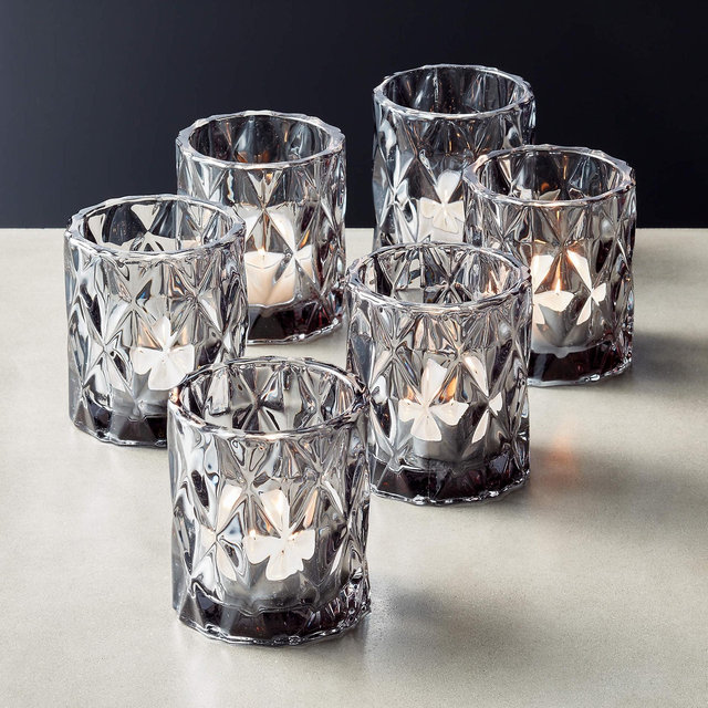 Betty Smoked Glass Tealight Candle Holders Set Of 6