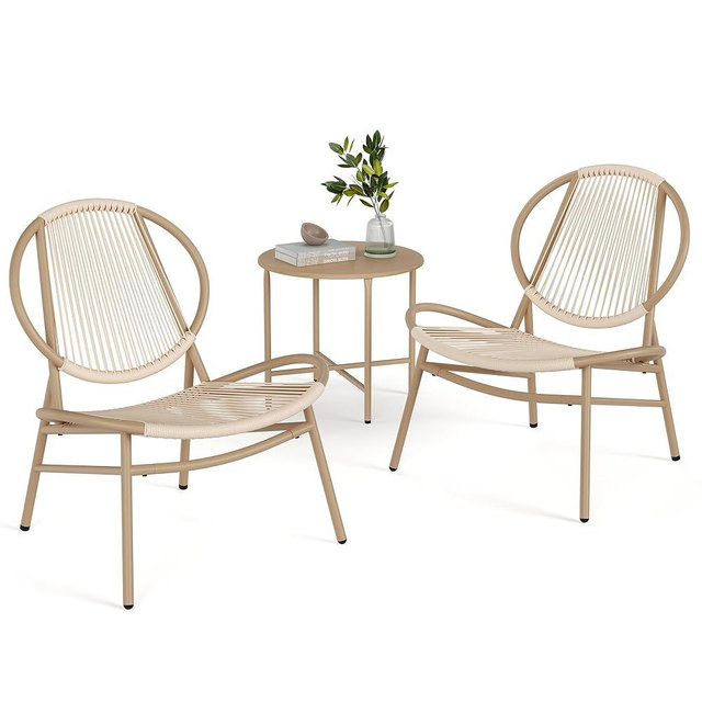 SONGMICS Patio Furniture Set 3 Pieces, Garden Bistro Set, Acapulco Chairs, Outdoor Seating, Side Table and 2 Chairs, Indoor and Outdoor Conversation Set, Balcony Porch, Camel Brown UGGF021K01