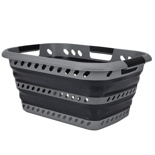 Laundry 360 Collapsible Laundry Basket | Portable | Space Saver Storage | Hold 2 Loads | Store Under the Bed or Closet | Good for Kids | Dorm | Bedroom | Large | Grey/Black
