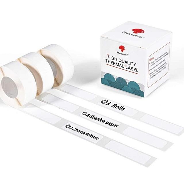 Phomemo D30 Adhesive White Label Paper 1/2" X 1 1/2" (12mm X 40mm) 160 Labels/Roll, Black on White, 3 Roll