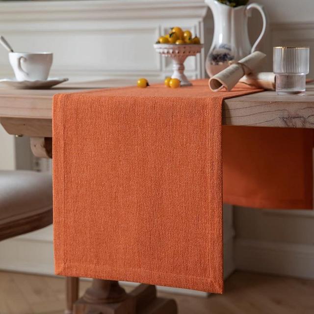 ZeeMart Burlap Style Farmhouse Table Runners 72 Inches Long, Burnt Orange Rustic Woven Dining Fall Table Runner for Everyday Use, 14x72 Inches, Harvest Pumpkin