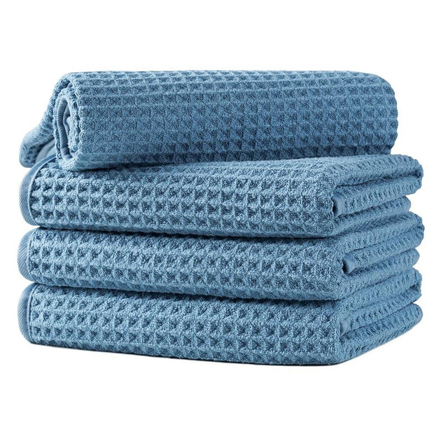 Microfiber Waffle Hand Towels, 4 Pieces, Soft, Absorbent, Fast Drying, Lint Free (Blue)