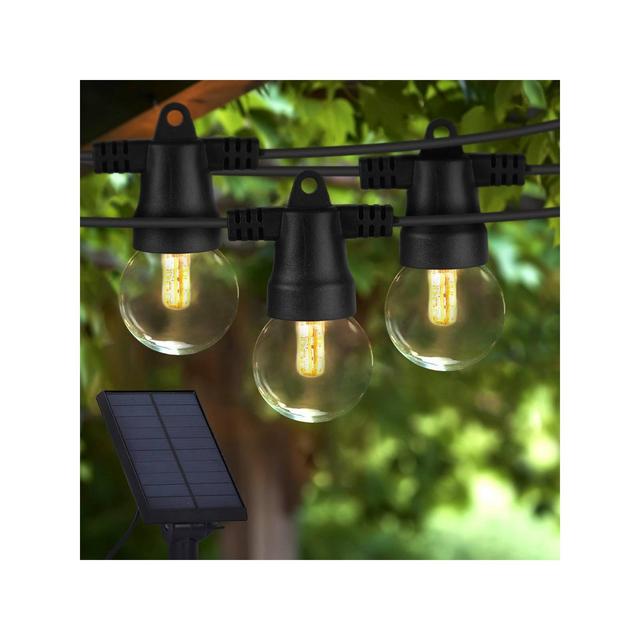 Brightech 12-Bulb LED Ambience Pro Solar 1W 27ft 2700K G40 Outdoor Orb and Globe String Lights Clear Bulb Black Wire