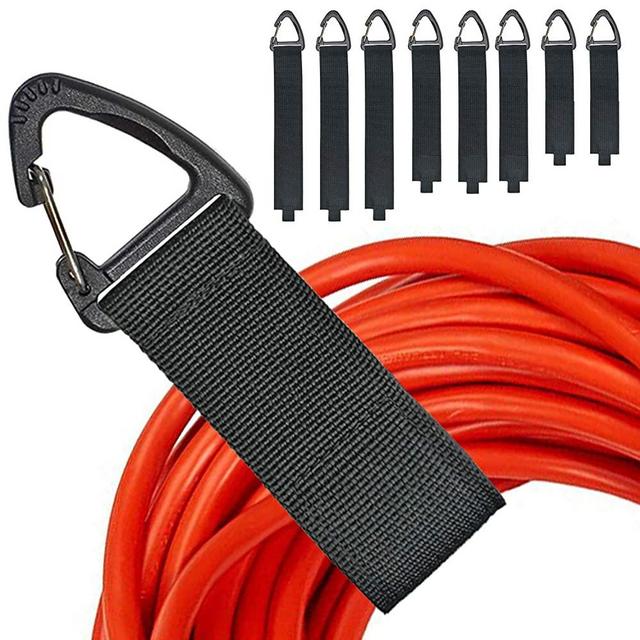 Extension Cord Organizer(Assorted 8 Pack), Extension Cord Holder for Garage Organization and Storage, Heavy Duty Storage Straps for Cables, Hoses and Ropes, with Triangle Buckle for Hanging - Black