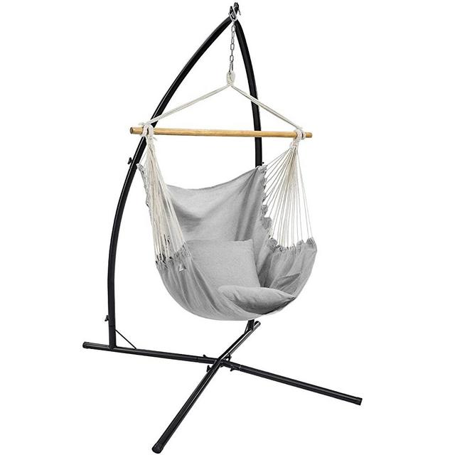 SONGMICS Hammock Chair with Stand, Large Swing Chair with 2 Cushions, Hanging Chair Stand, Holds up to 264 lb, for Balcony, Patio, Terrace, Gray UGDC189G01
