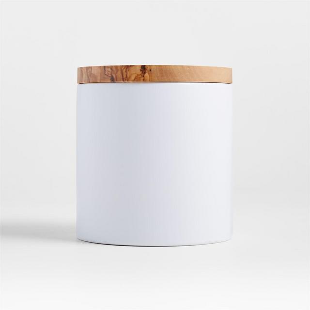 Small Olivewood and Matte Ceramic Canister