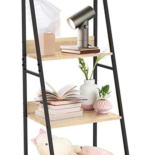 SpringSun 4-Tier Ladder Shelf, Wood Plant Flower Stand Storage Rack Shelf Steel Frame for Office and Home