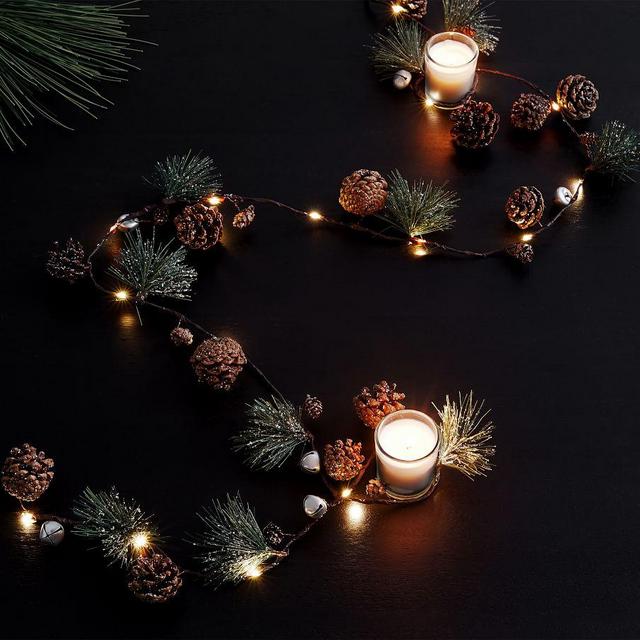 Pine and Bell String Lights, Warm White, 6'