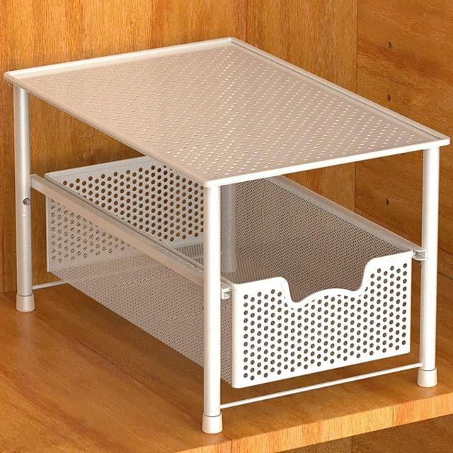 Simple Houseware Stackable 2 Tier Sliding Basket Organizer Drawer, White