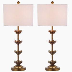 Set of Floral Table Lamps, Antiqued Gold Leaf