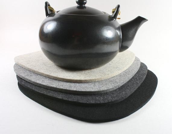 Cobblestones Modern 100% Merino Wool Felt Trivets - "reversible gray, set of 2"