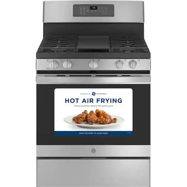 GE 30-in 5 Burners 5-cu ft Self-Cleaning Air Fry Convection Oven Freestanding Gas Range (Stainless Steel)