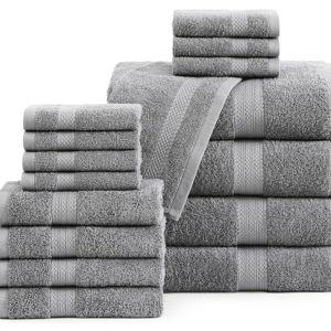 LANE LINEN 100% Cotton Luxury Bathroom Towel Set - 16 Pcs - Ring Spun, Quick Dry, Super Soft & Highly Absorbent - 4 Bath, 8 Washcloths, 4 Hand Towels - Pre Shrunk, Can be Used in Salon - Space Grey