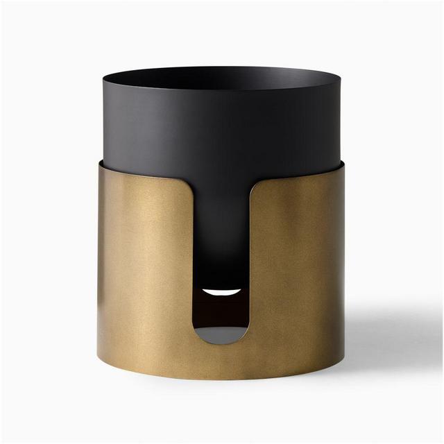Ciro Wide Planter, 16", Metal, Black and Brass