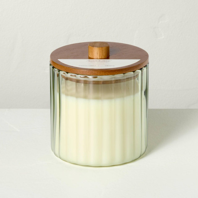2 Wick Glass with Wooden Lid Pomelo Jar Candle Light Green 12oz - Hearth & Hand™ with Magnolia
