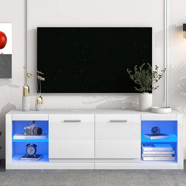 P PURLOVE Modern TV Stand for TVs Up to 70 inch TV with Storage,Led TV Stand White TV Stand Gaming Entertainment Center,TV Cabinet with LED Color Changing Lights for Living Room,Bedroom