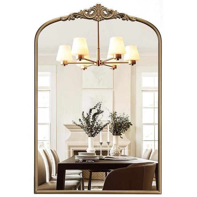Wiserset Arched Antique Gold Mirror, 24"x36" Vintage Vanity Traditional Baroque Mirror, Ornate Arch Brass Mirror for Over Sink/Fireplace/Entryway/Bathroom