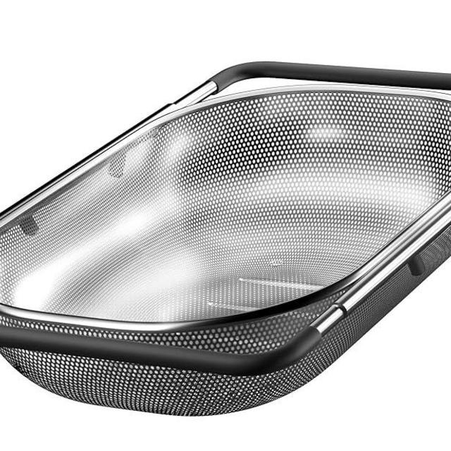 Over the Sink Colander - Strainers and Colanders, Sink Colander for Kitchen Sink Strainer Basket with Expandable Handles(13.4in-21.3in), Pasta Vegetable Food Fruit Strainer