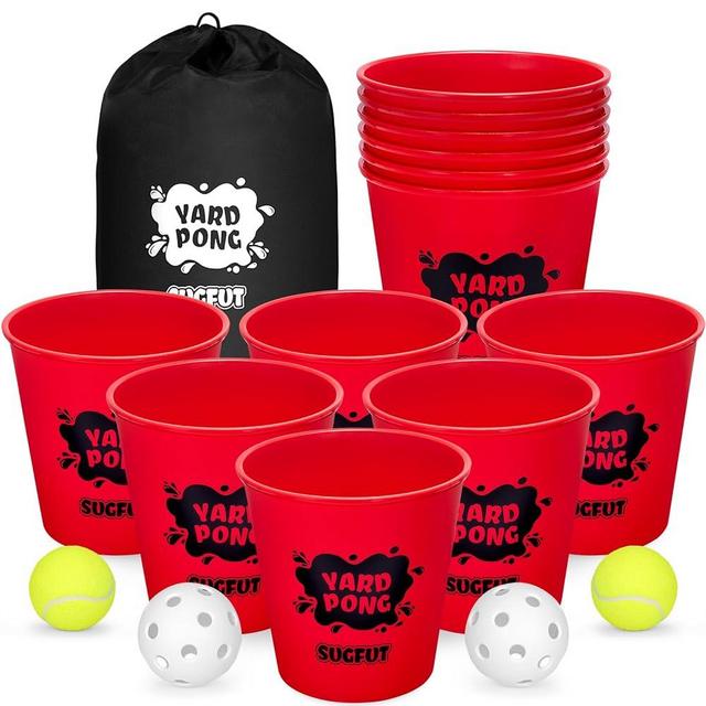 Yard Pong Outdoor Games Set, Yard Games with Durable Buckets, Balls and Carrying Bag, Backyard Toss Game, Outdoor Games for Adults, Family