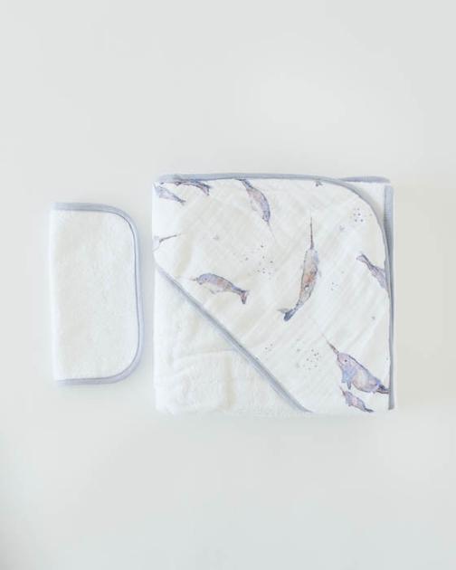 Hooded Towel & Washcloth Set - Narwhal