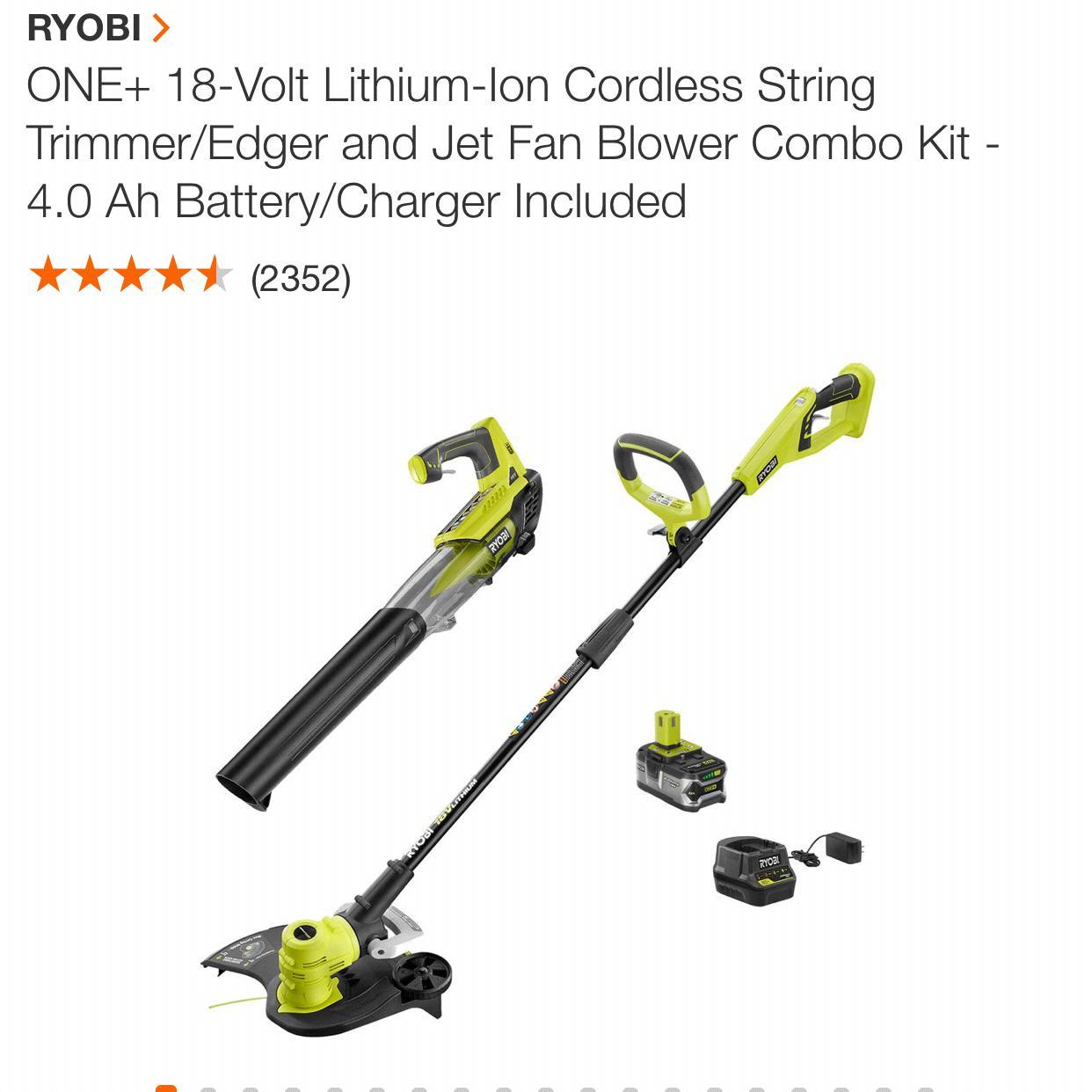 ONE+ 18-Volt Lithium-Ion Cordless String Trimmer/Edger and Jet Fan Blower Combo Kit - 4.0 Ah Battery/Charger Included