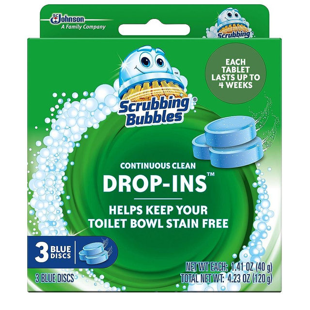 Scrubbing Bubbles Continuous Clean Drop-Ins Toilet Cleaner Tablet, Works on Tough Hard Water and Limescale Stains, Blue Discs, 4.23 oz, 3ct