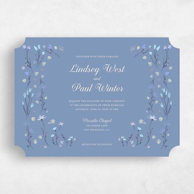 Blue Ticket Wedding Invitation - Harebell Landscape