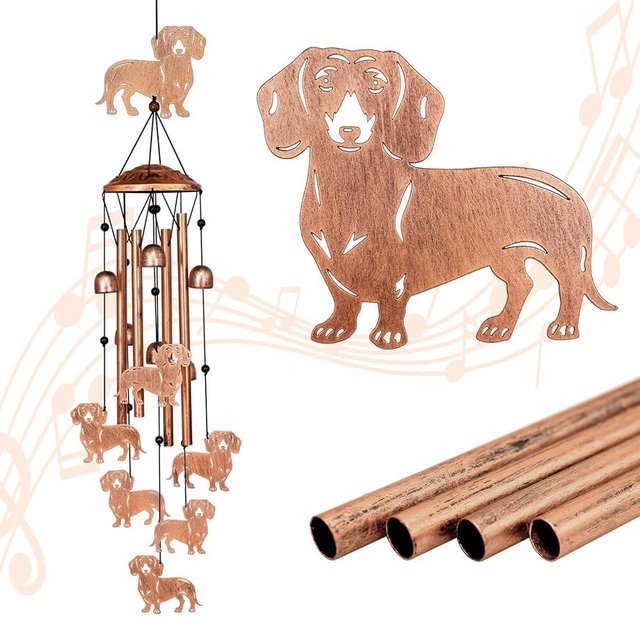 GDNSFIT Dachshund Wind Chimes for Outside, Metal Windchimes Outdoors, Dachshund Gifts for Women/Men, Memorial/Birthday Gifts, Garden Decor for Outside, Patio or Yard, Durable Chimes for Outdoors