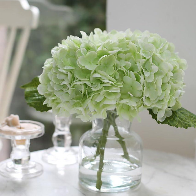 CHASMILE Real Touch Artificial Flowers Hydrangea in Vase for Home Decoration,Artificial Hydrangeas Centerpieces for Tables, Lifelike Fake Hydrangea in Vase for Bathroom, Office and Water Bar