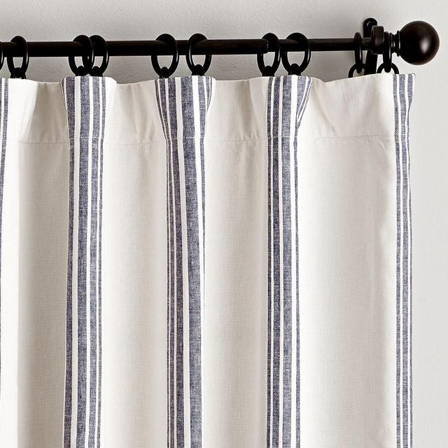 Riviera Striped Linen/Cotton Blackout Curtain, 50 x 84", Navy