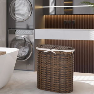 Handwoven Double Lidded Oval Hamper Sorter - Mocha Brown