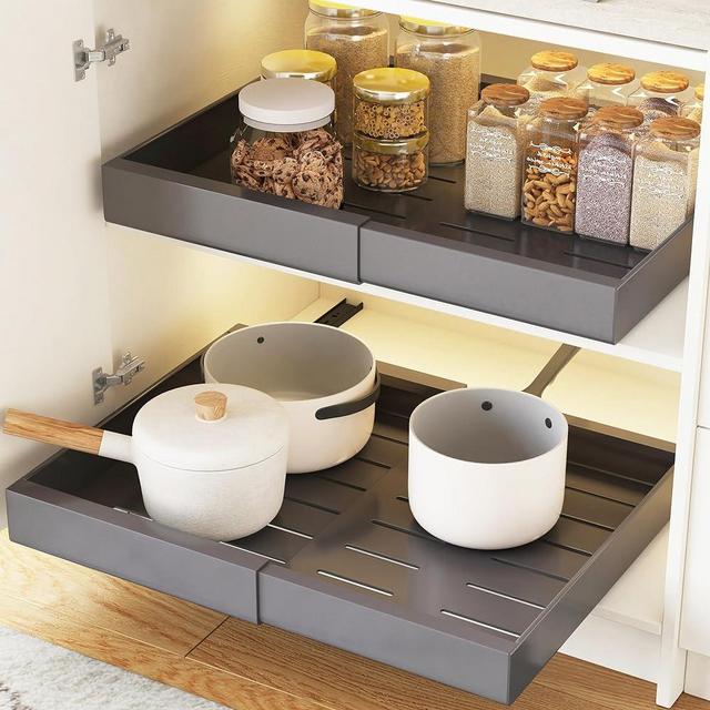 COVAODQ Pull Out Cabinet Organizer Extendable Sliding Slide Out Pantry Shelves Storage No Punch for Kitchen Base Cabinet Organization, Pantry, Bathroom Adjustable Width 12.4" to 20.4",1 Pack