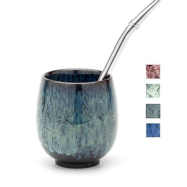 BALIBETOV Yerba Mate Set - Ceramic Mate Cup - Bombilla (Straw) and Cleaning Brush Included - Modern Yerba Mate Gourd - Easy To Clean Mate Gourd for Yerba Mate Loose Leaf Drinking. (Spring)