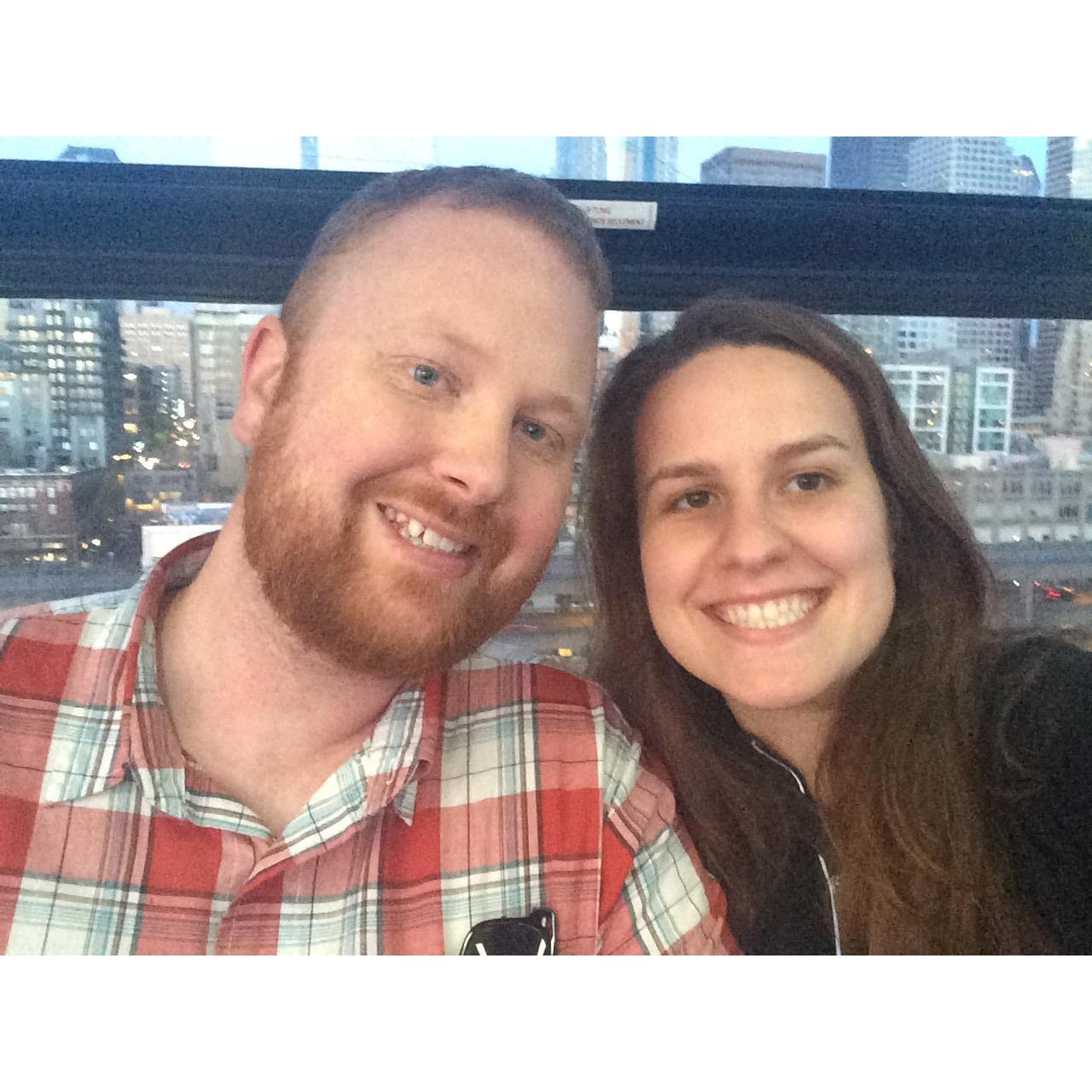 Our first picture together! Even though Brad is afraid of heights, he took me up on the Great Wheel in Seattle, for one of our first dates.