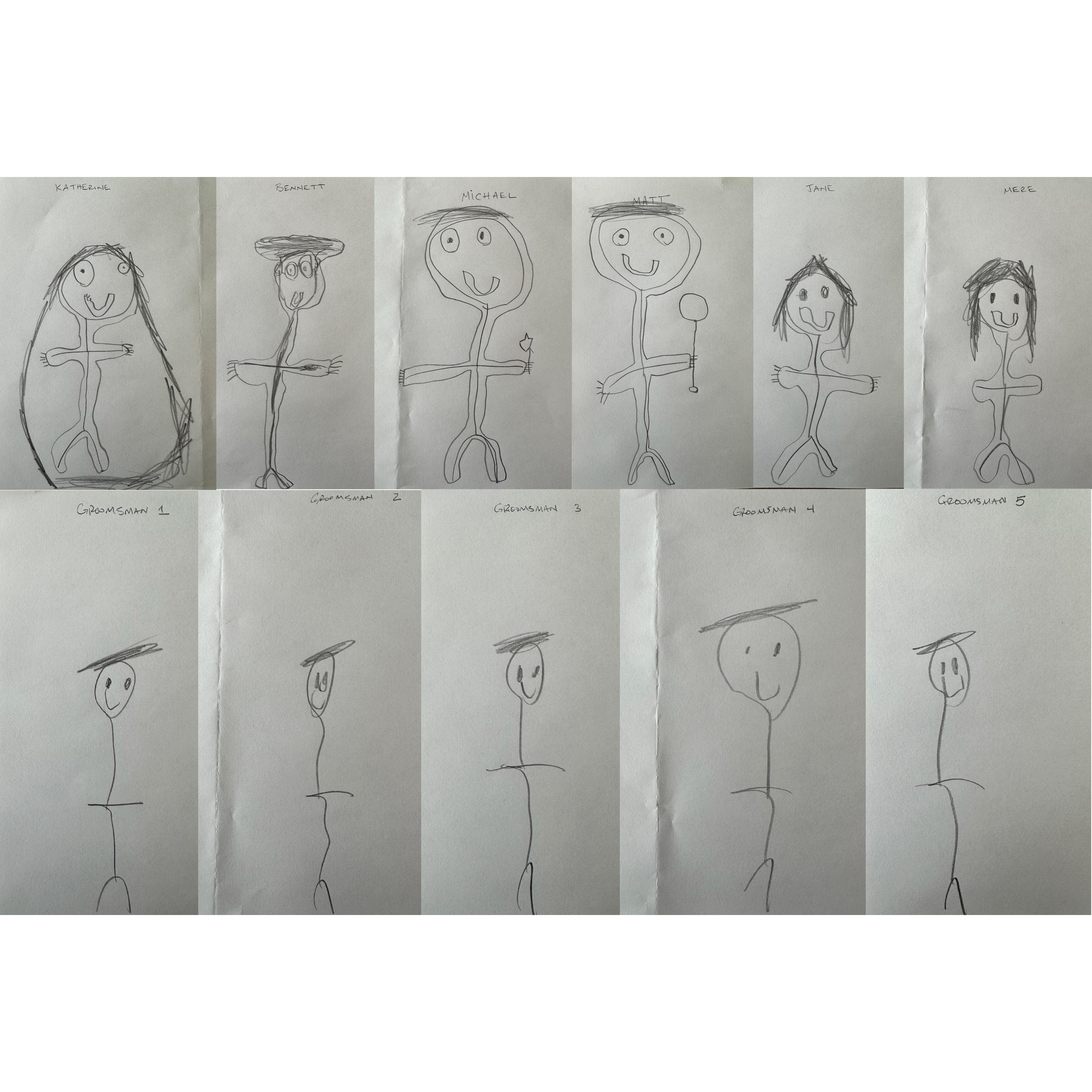 Our Bridal Party as drawn by Milo (ring bearer, age 5)