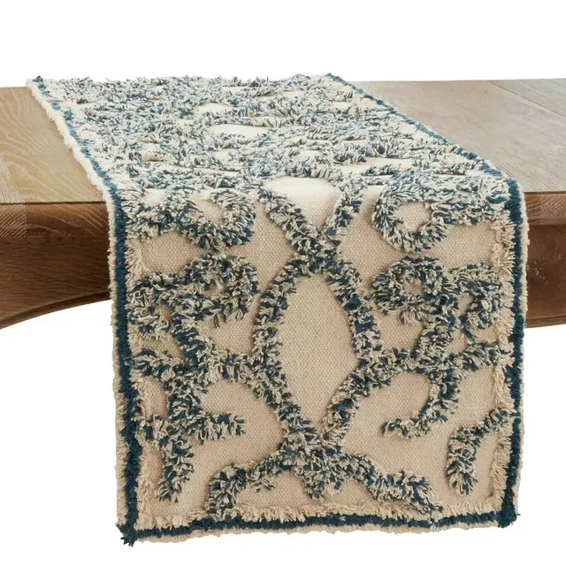 Saro Lifestyle Tufted Cotton 72-Inch Table Runner in Aliza Blue