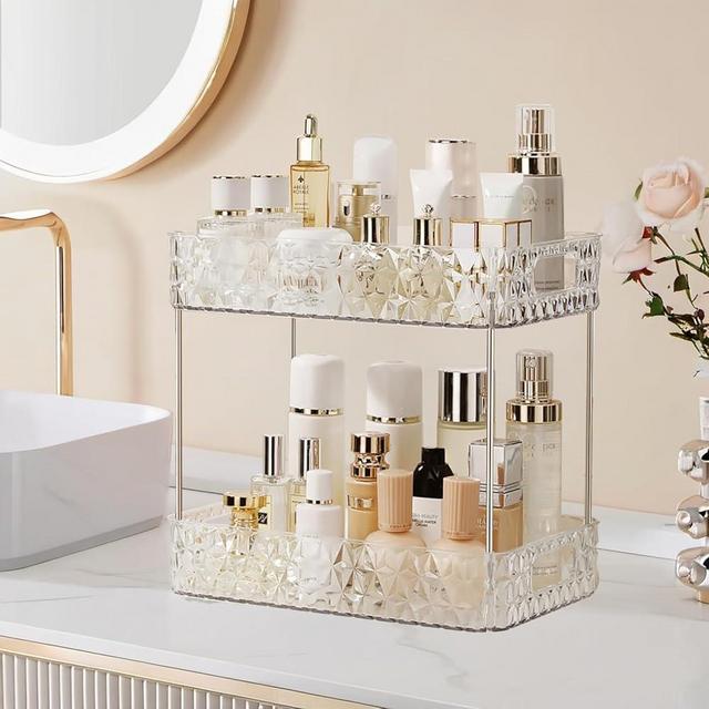 Generic Makeup Organizer for Vanity, High-Capacity Clear Makeup Storage Perfume Organizers,Cosmetic Display Cases,Bathroom Countertop Organizer(Crystal Clear, 2Tier), Mr2404