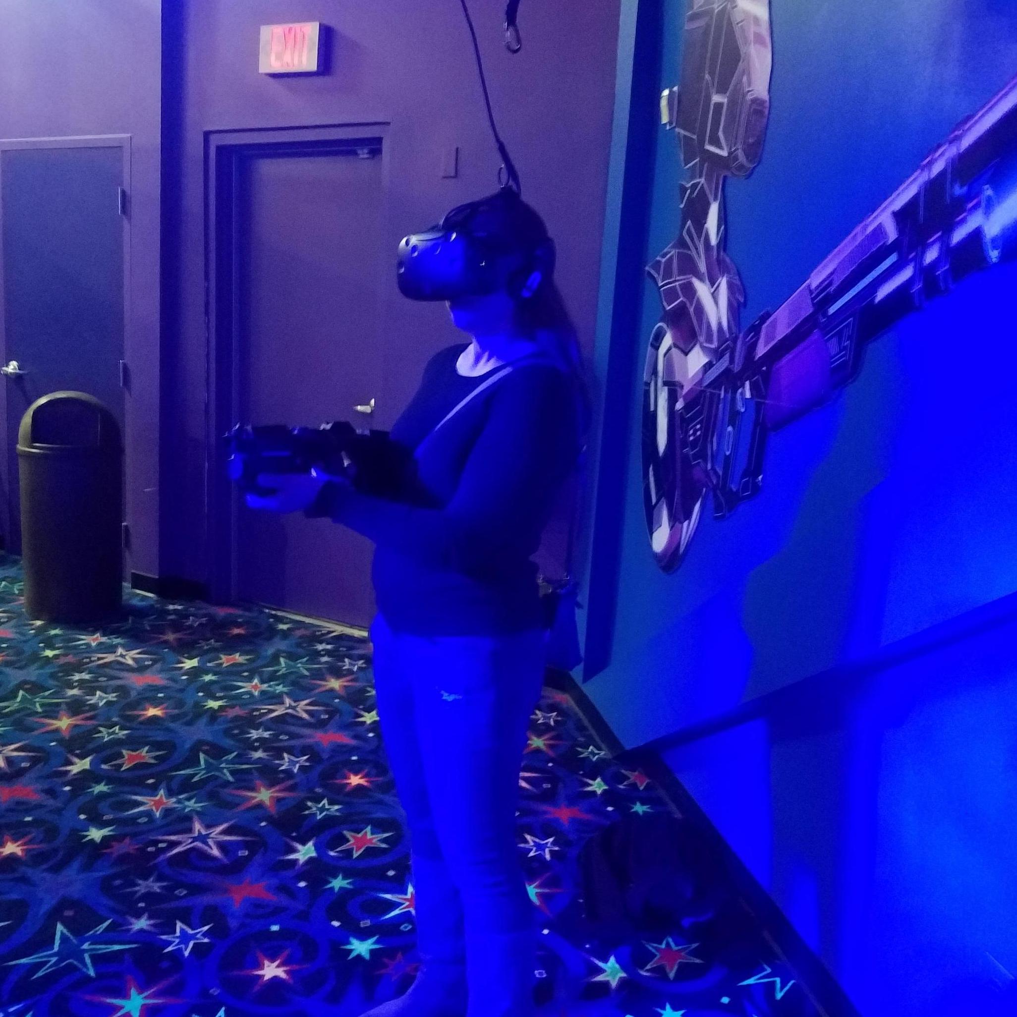 I talked Kim into trying a virtual reality first person shooter and not only did she like it, but she was great at it