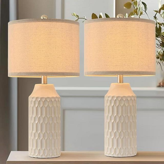 22IN Modern Ceramic Table Lamp Set of 2 White Lamps for Living Room Tall Bedroom Lamp Set Bedside Nightstand Lamps Set of Two Farmhouse Rustic Side Table Lamps for End Table Beige Desk Lamps