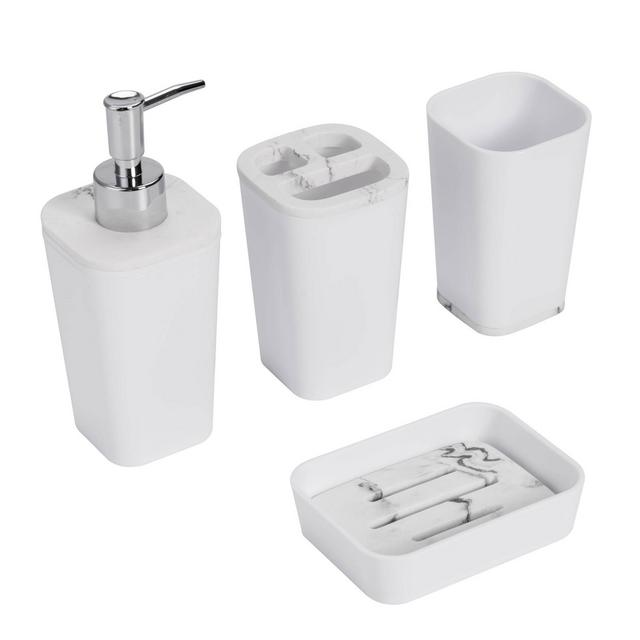 4pc Plastic/Poliresine Bathroom Set White - KRALIX