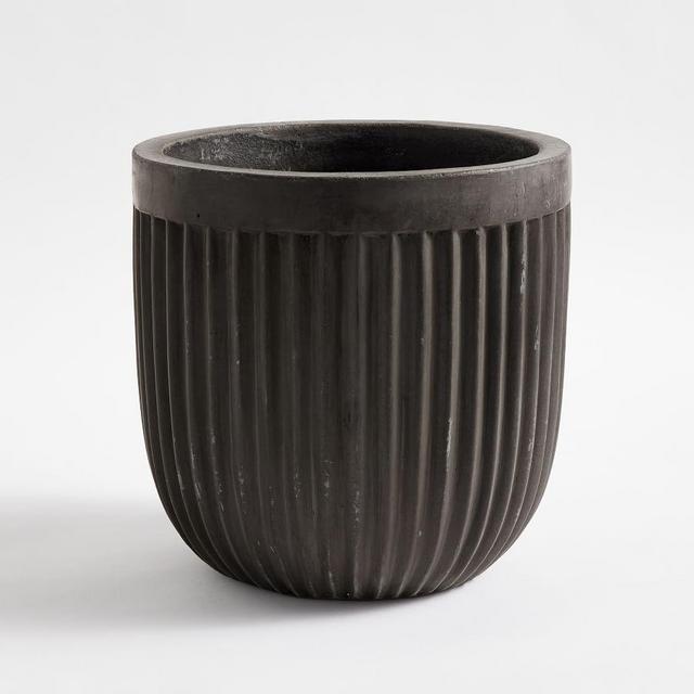 Concrete Fluted Planter, Black, 19.75" Diam. x 19.75" H