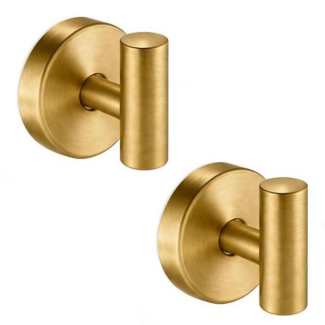 Suction Cup Hooks for Shower, Kitchen, Bathroom, Mirror, Wall, Door, Tile, Glass, Window No Damage – Removable Towel Holder for Hanging Loofah, Robe, Coat, Heavy Duty Hook Brushed Gold (2-Pack)