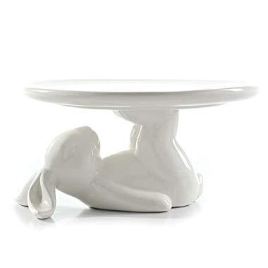 LA JOLIE MUSE Cupcake Stand Ceramic Dessert Plates for Snacks and Cookies, Bunny Candy Dish, 6.6 Inch White, Easter Decor Gift
