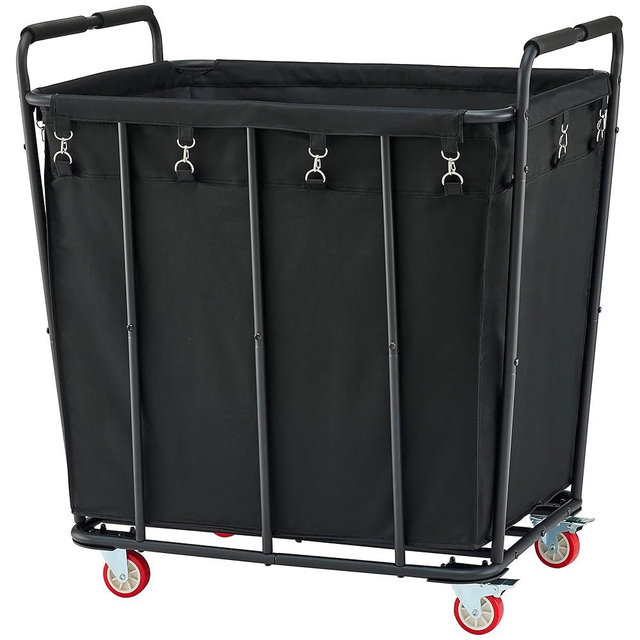 Hoctieon Large Laundry Cart with Wheels, 400L Heavy Duty Laundry Basket Organizer, Rolling Hamper Sorter for Clothes Storage, Industrial Dirty Clothes Hamper for Home & Hotel, Black