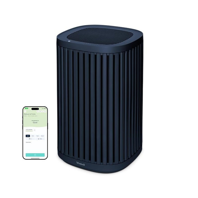 Windmill Air Purifier for Home - 3-In-1 Filtration for Dust, Smoke, & More - True HEPA Filter, Activated Carbon, & Pre-Filter - Ultra-Quiet - App Compatible - Covers Up To 975 sq ft - Navy