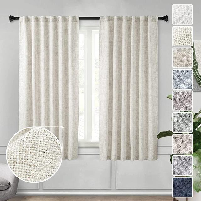 MEETBILY Natural Linen Textured Rod Pocket Curtains 45 Inch Length for Privacy Protect Light Filter Semi Sheer Curtains Panels Window Drapes for Yard Patio Villa Parlor Bathroom 2 Panels 50"x 45"