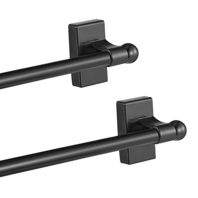 2 Pcs Magnetic Curtain Rods for Metal Door 16 to 28 Inch, 1/2" Multi-use Adjustable Appliance Magnetic Rod for Window Frames, Cabinets, Refrigerators, Dishwashers(Black)