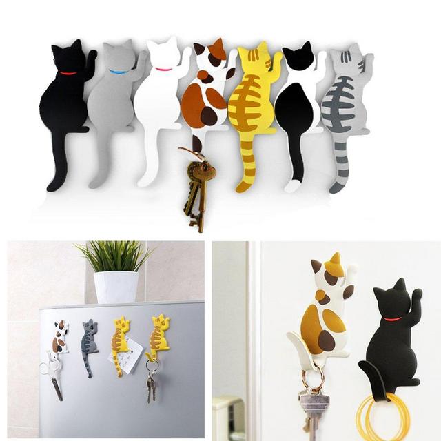 Comidox Cute Multifunction Cat Magnetic Refrigerator Sticker Fridge Magnet Hanging Hook 2 in 1 Gray cat/Black white cat/Yellow striped cat/Gray Yellow striped cat 4pcs