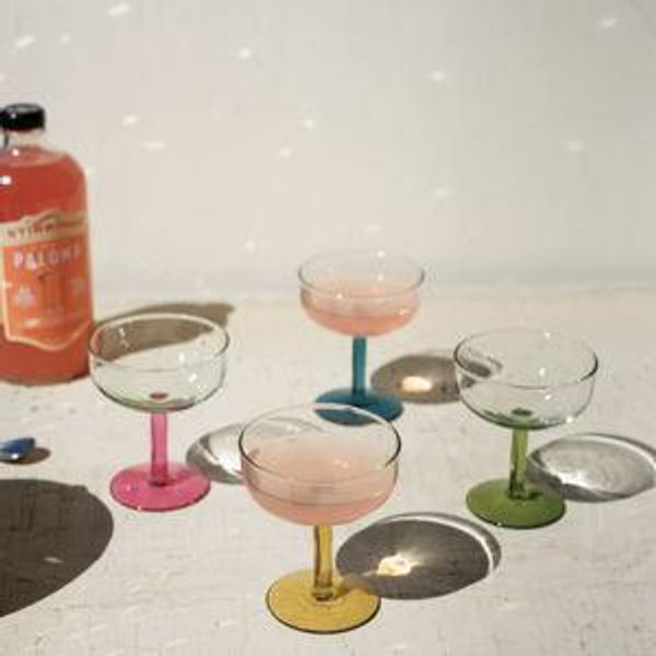 Set of 4 Coupe Glasses with Colored Stems